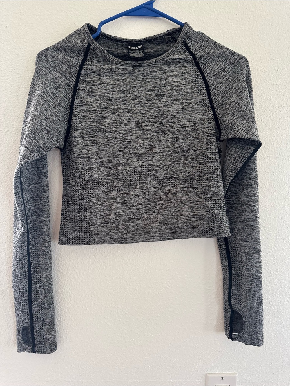 Active USA Pink Active Heathered Gray Long Sleeve Top